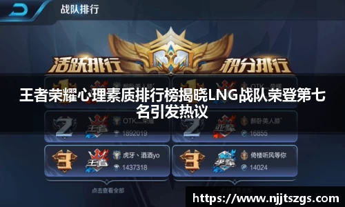 王者荣耀心理素质排行榜揭晓LNG战队荣登第七名引发热议